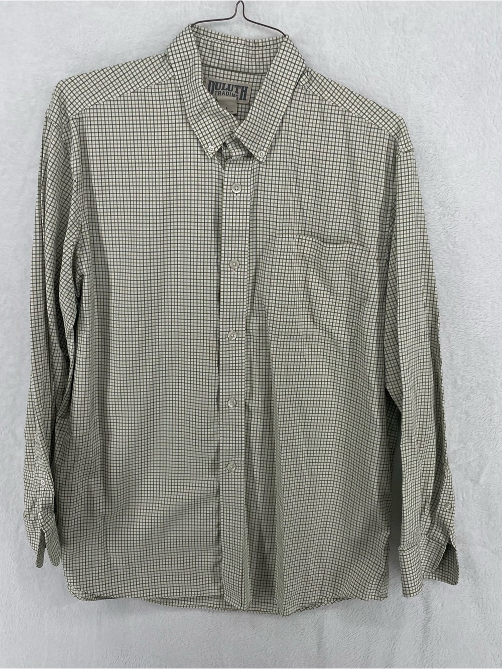 Duluth Trading Co Men’s Button-Down Micro-Check Shirt - Beige & Green